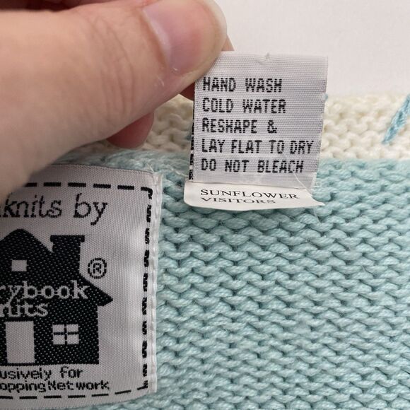 Storybook Knits Sweater Cardigan Womens 2X Blue Sunflower Bee Ramie Cottagecore - Picture 8 of 12